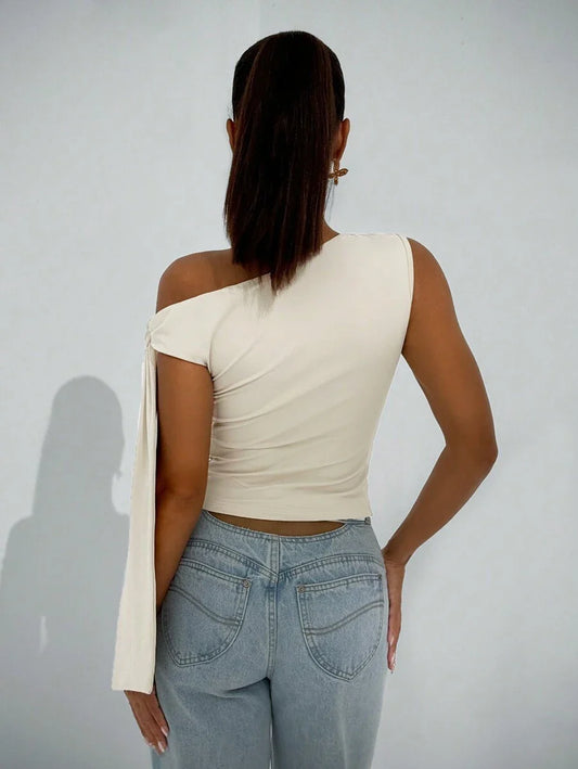 Asymmetric Tie Shoulder Blouse